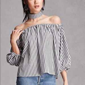 TOBI Black & White Striped Choker OTS Top